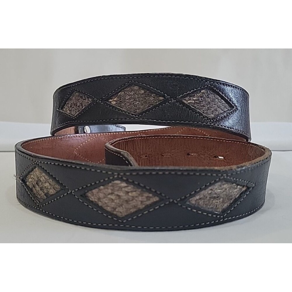 Vintage Circle Y 8590 18 Western Leather Belt 40 Black Snakeskin Inlay Texas USA